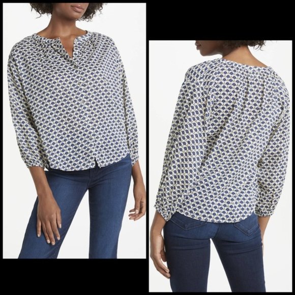 Anthro Velvet by Graham & Spencer Black Floral Collarless Peasant Blouse Top - Picture 7 of 10